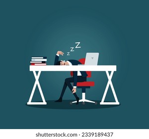 Tired businessman fell asleep on the table. Concept business vector illustration.