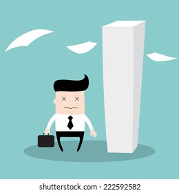 Tired businessman having a lot of work to do, looks like a zombie, really tired. Hard worker business concept. Vector illustration