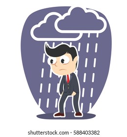 tired businessman with raining cloud