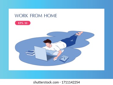 Tired businessman sleeping on a laptop work at home concept