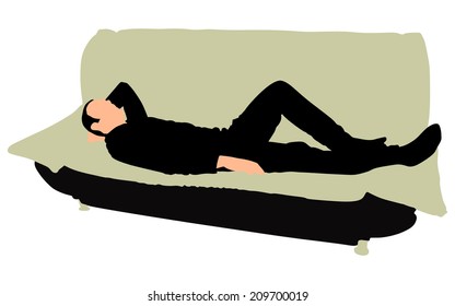 Tired businessman sleeping on a sofa, vector