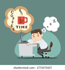 Tired Businessman want to coffee time, illustration vector cartoon
