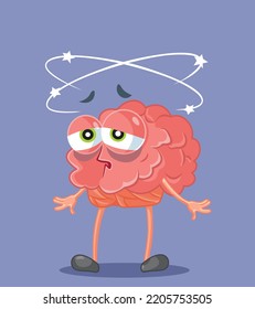 
Tired Cartoon Brain Feeling Dizzy And Nauseated Vector Illustration. Unconscious Mind Having Nausea And Migraine 
