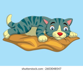 Tired cartoon cat sleeping on the pillow vector illustration