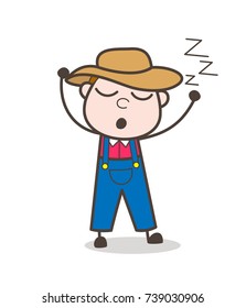 Tired Cartoon Farmer Sleeping Vector Expression