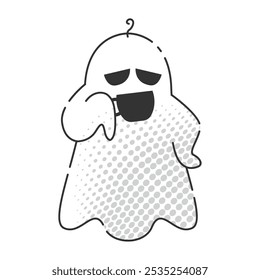 Tired cartoon ghost with sunglasses and halftone pattern, Vector