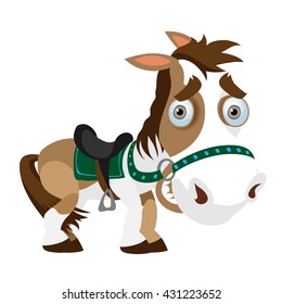 Tired cartoon horse. Vector illustration.