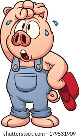 Tired cartoon pig. Vector clip art illustration with simple gradients. All in a single layer. 