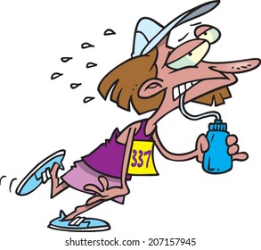 tired cartoon woman running a marathon