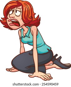 Tired cartoon woman. Vector clip art illustration with simple gradients. All in a single layer.