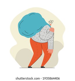 a tired character carrying heavy large pouch