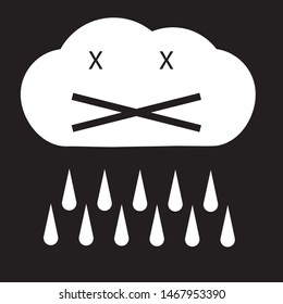 Tired cloud symbol and rain drop isolated on black  background show an emotion 