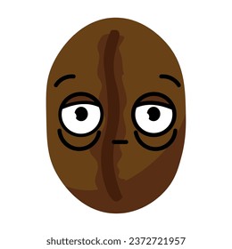 Tired coffee bean on white background