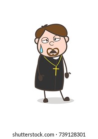 Tired Comic Priest Face Vector