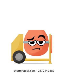 tired concrete mixer mascot vector illustrations. fun and playful concept. job, tools, building, workers, safety, city, construction equipment, renovation and restoration themes