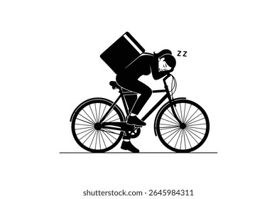 Ilustração de Silhueta de Ciclista de Entrega Cansada Mulher de Entrega Sobrecarregada na Arte do Ciclo