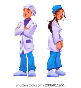 Tired doctor in stress set. Physician burnout vector. Sad and exhausted healthcare medical staff icon. Unhappy sleepy hospital character. Fatigue sleepy professional medic in uniform isolated.