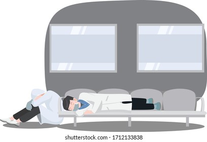 Tired doctors are resting around queue chair