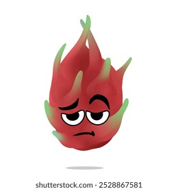 personagem mascote de frutas dragão cansado. conceito bonito, engraçado e divertido. natureza, fruta, saúde, nutrição, cultivo e temas de educação