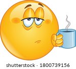 Tired emoji emoticon holding coffee morning mug