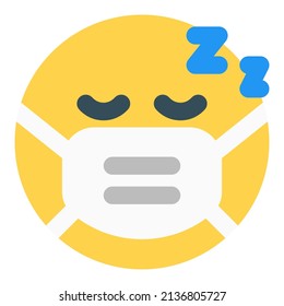 Tired emoji sleeping with the mask to avoid contagious disease