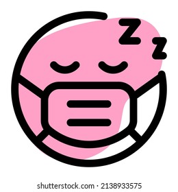 Tired emoji sleeping with the mask to avoid contagious disease