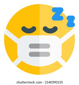 Tired emoji sleeping with the mask to avoid contagious disease