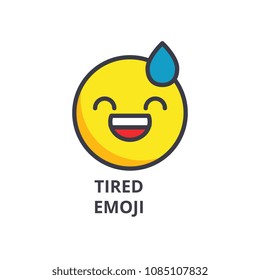 tired emoji vector line icon, sign, illustration on background, editable strokes