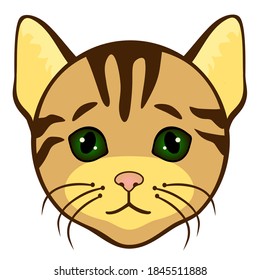 tired emoticon with a sad expression on his face, cat cartoon character, simple hand drawn line icon from a set, simplistic vector illustration