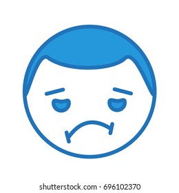 tired emoticon with a sad expression on his face, circle or ball shaped cartoon character, simple hand drawn line icon from a set, simplistic vector illustration, eps 10
