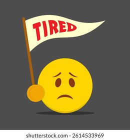 Tired emoticon vector on white grey 