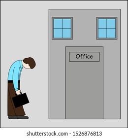 Tired employee goes to office