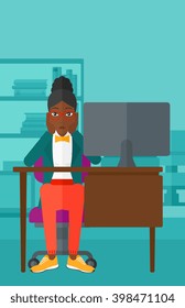 Tired employee sitting in office.
