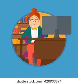 Tired employee sitting in office.