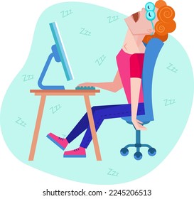 A tired employee sleeping at his work desk in the office