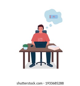 Müde Angestellte am Arbeitstisch flache Farbe Vektorgrafik detailliert Zeichen. Müdigkeit durch Überarbeit. Auftritt und Stress von Arbeit, einzelne Cartoon-Illustration für Web-Grafik-Design und Animation