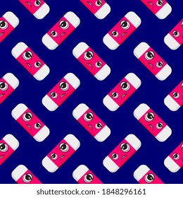 Tired eraser, seamless pattern on blue background.