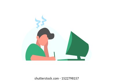 Tired and exasperated office worker concept vector illustration concept for web landing page template, banner, flyer and presentation