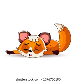 A tired exhausted fox sleeps on the floor. Cartoon style. Vector illustration