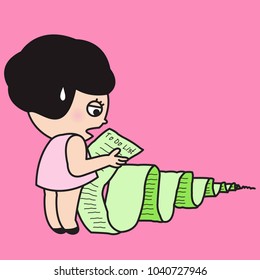 Tired Exhausted Girl With Her Very Long To Do List Paper Note Concept Card Character illustration