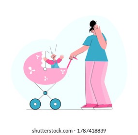 Tired exhausted mother with naughty kids. Brawl in the Family.The negative aspects of family relationships.