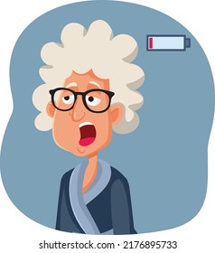 
Tired Exhausted Senior Lady Yawning Vector Cartoon Illustration. Granny suffering from insomnia having very low energy in the morning
