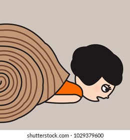 Tired Exhausted Woman Moving Slow As A Snails Crawling Out Of Their Tank Cover Concept Card Character illustration