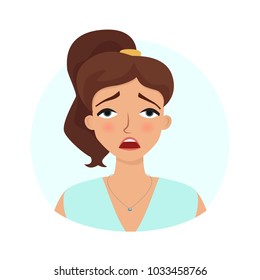 Tired face expression. Vector flat illustration.