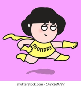Tired Face Monday Fighter Girl Concept Card Character illustration