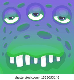 The tired face of a phlegmatic monster with apathy. Emotion fatigue on the face of the monster, vector illustration in a cartoon style.