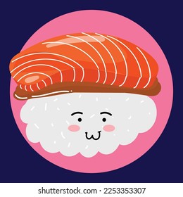 Tired face sushi japan emoticon sticker design. vector illustration. Cute roll character, sushi with funny face cartoon