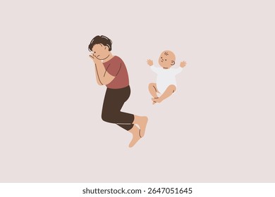 Tired Father with Sleepless Baby Illustration