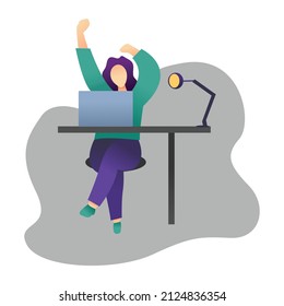 tired female character illustration working too long