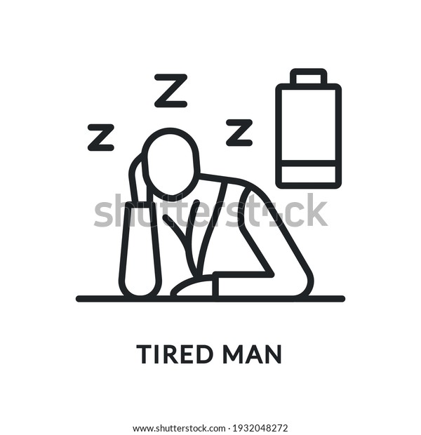 疲れたフラットラインのアイコン 疲れた男性のベクターイラスト エネルギーが尽きた 彼は眠りたがっている 糖尿病の症状 のベクター画像素材 ロイヤリティフリー